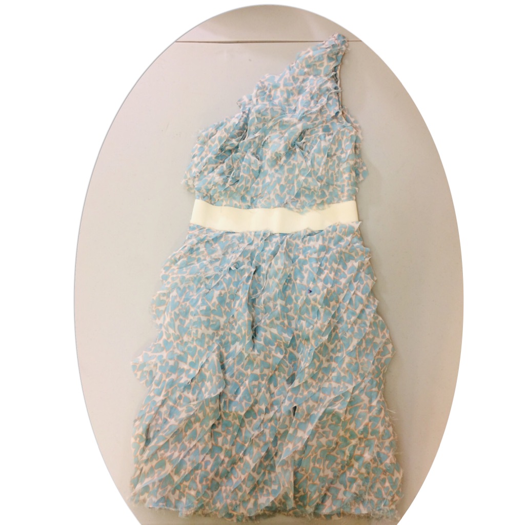 Adam Lippes Blue Hearts One Shoulder Ruffle Dress